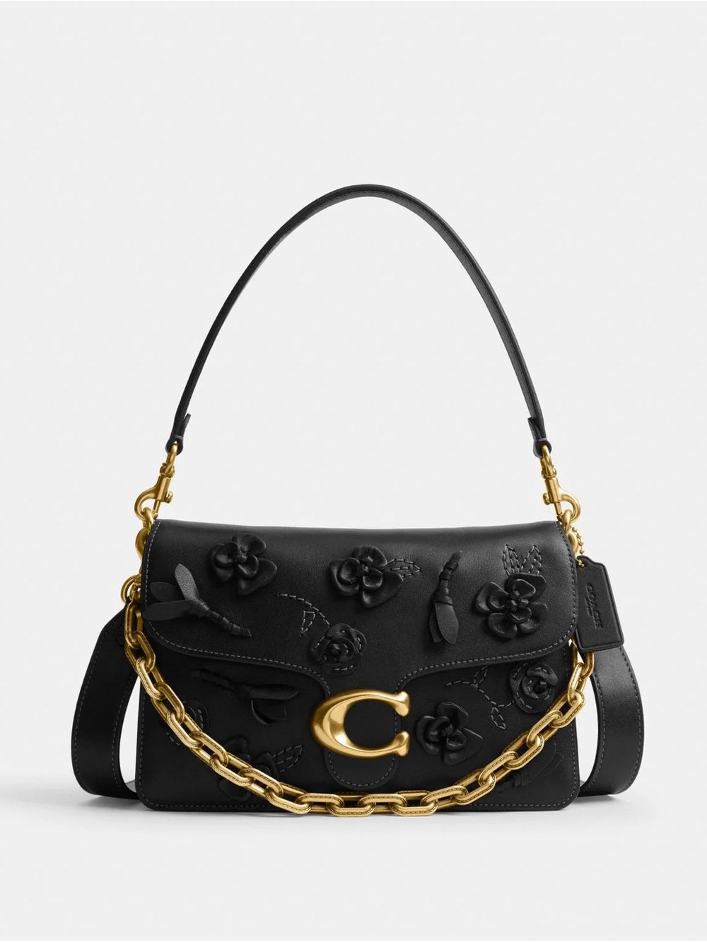 Coach Chain Tabby with Floral Appliqué Shoulder Bag with Gold Hardware